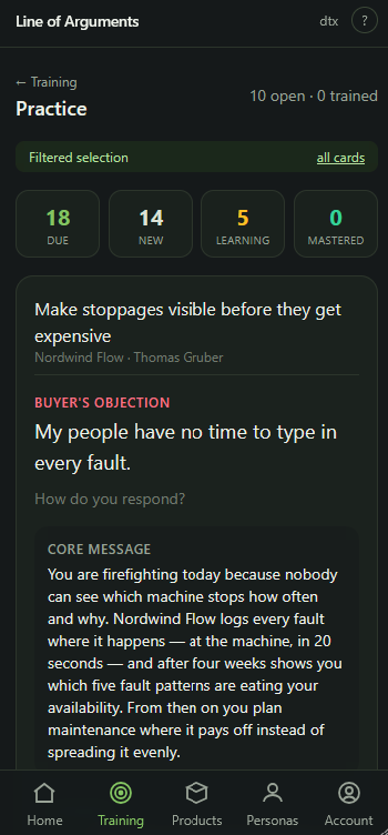 Line of Arguments — training on mobile