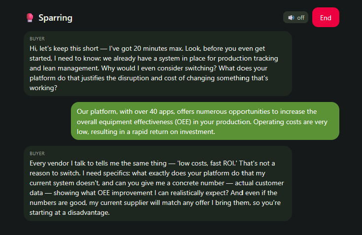 Sparring chat with an AI buyer pushing back